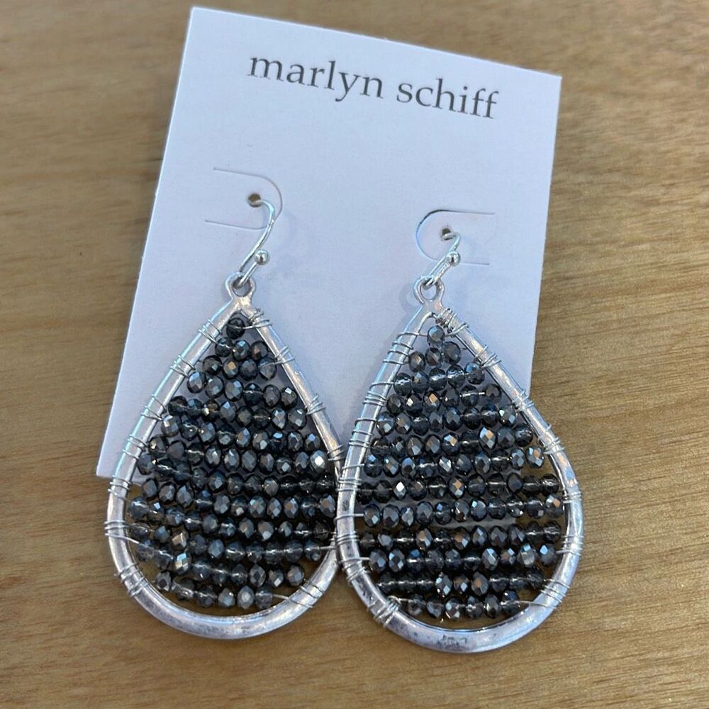 Marlyn Schiff Teardrop‎ Beaded Silver Earrings